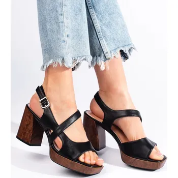 Dámské sandále Sergio Leone Pohodlné černé sandály dámské na širokém podpatku 40