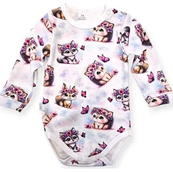 Le Bebe Body dlouhý rukáv Zvířátka a růžoví motýlci - 74