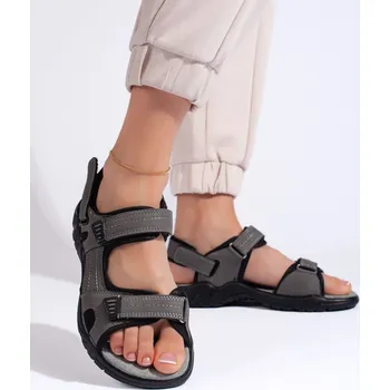 Dámské sandále Designové sandály dámské šedé na plochém podpatku 38