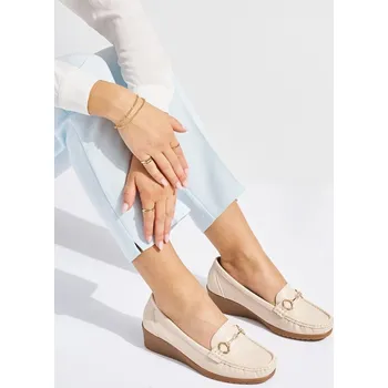 Dámské mokasíny Krásné mokasíny béžové dámské na klínku 36