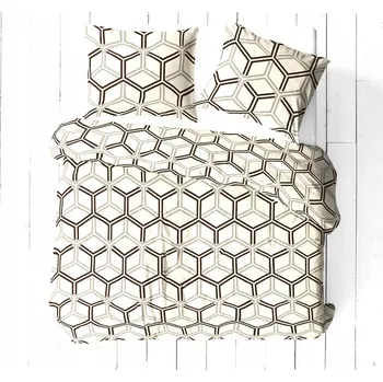 Povlečení Povlečení bavlněné 160x200 krémové béžové hnědé geometrické iluze