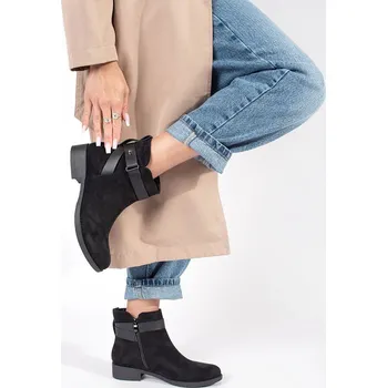 Dámské polobotky Moderní dámské kotníkové boty černé na širokém podpatku 37