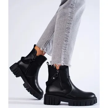 Dámské polobotky Sergio Leone Pěkné dámské černé workery na plochém podpatku 37