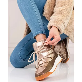 Dámské válenky Big Star Shoes Trendy sněhule dámské zlaté bez podpatku 38