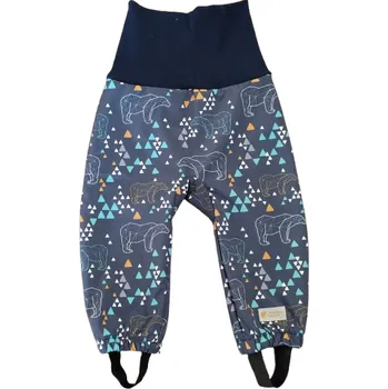 Chlapecké kalhoty Dětské rostoucí zimní softshellové kalhoty s beránkem Monkey Mum® - Origami medvěd - Tmavě modré 86/92