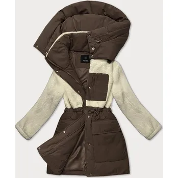 Čokoládovo-ecru bunda pro přechodné období z různých spojených materiálů (WD2351) odstíny hnědé S (36)