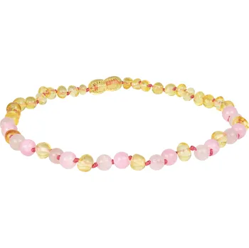 Náhrdelník Jantarové korálky růženín a jadeit 32 cm Rui - 32 cm