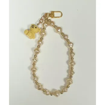 Korálkový přívěšek na ruku - zlatý s medvídkem (pro mobilní telefony se zadním krytem)