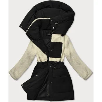 Černo-ecru bunda pro přechodné období z různých spojených materiálů (WD2351) odstíny černé S (36)