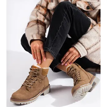 Dámské polobotky Goodin Stylové béžové dámské kotníkové boty na plochém podpatku 36