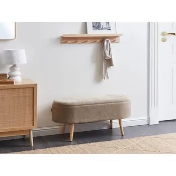 Taburet Lavice světle hnědá žinylkové čalounění nohy z borovicového dřeva s úložným prostorem ložnice obývací pokoj Beliani