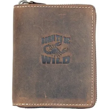 Peněženka Velká kožená peněženka Born to be wild se škorpionem dokola na kovový zip