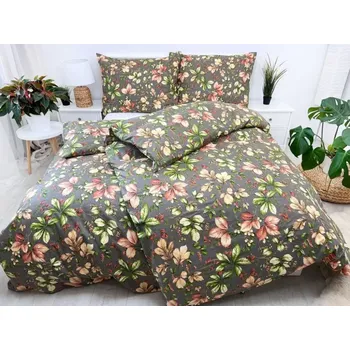 Povlečení LUXUSNÍ  PRODLOUŽENÉ BAVLNĚNÉ  POVLEČENÍ DE LUXE  140x220/70x90cm PODZIM ŠEDO - HNĚDÝ