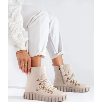 Dámské polobotky W. Potocki Designové dámské béžové kotníkové boty na klínku 40