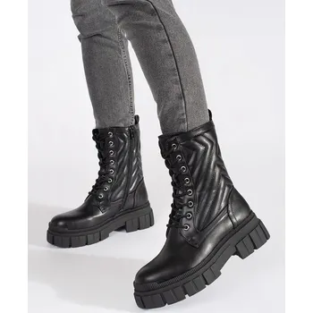 Dámské polobotky Trendy dámské černé workery na plochém podpatku 39