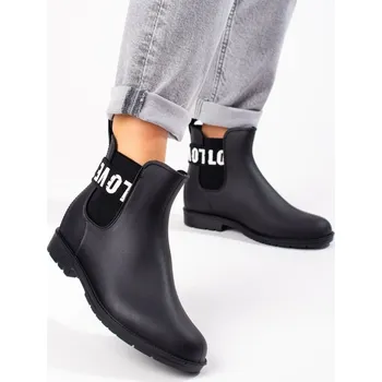 Dámské holínky Jedinečné dámské holínky černé na plochém podpatku 37