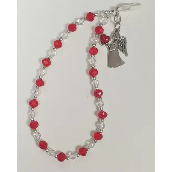 Korálkový přívěšek na ruku - červený s andělem (pro mobilní telefony se zadním krytem)
