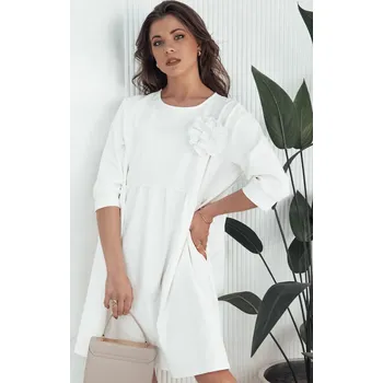 Dámské oblečení Bílé volné midi šaty s ozdobnou květinou NALERA EY2462 Velikost: ONE SIZE