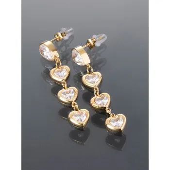 Náušnice Prosperk Visací náušnice z chirurgické oceli zlaté barvy se srdíčky s čirými krystaly dokonale doladí zlatá S2731