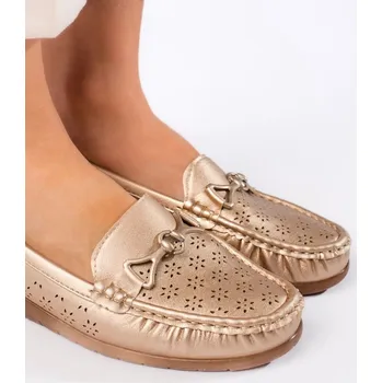 Dámské mokasíny Krásné dámské zlaté mokasíny bez podpatku 38