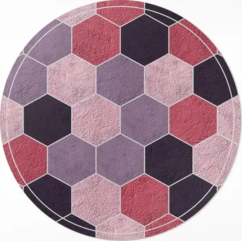Koberec Vnitřní vinylový Kulatý Koberec ⌀ 150 cm, vzor šestiúhelníky, imitace plyše
