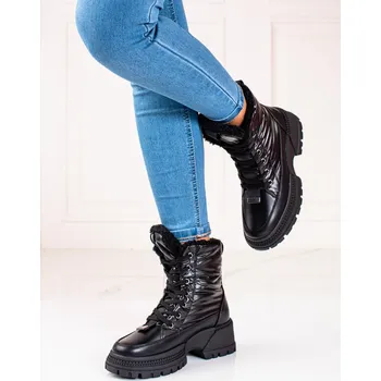 Dívčí sněhule Módní černé dámské sněhule na plochém podpatku 36