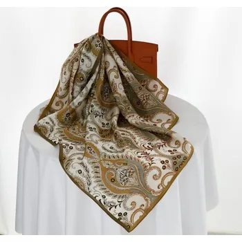 Šátek Hedvábný šátek Hnědo zlatý 90x90 cm v dárkovém balení, HEDVÁBNÝ SVĚT