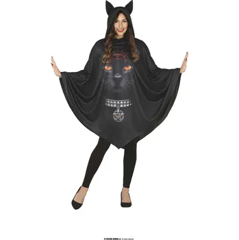 Karnevalový kostým Fiestas Guirca Dámský kostým pončo s kapucí černá kočka 42-44