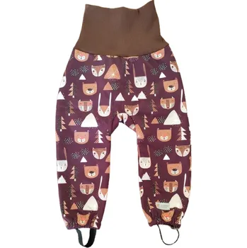 Chlapecké kalhoty Dětské rostoucí zimní softshellové kalhoty s beránkem Monkey Mum® - Lesní zvířátka - Hnědé 110/116