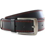 Červenočerný kožený pánský opasek s dvojitým šitím 913-5003-2-60/31-9011-40