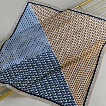 Šátek Hedvábný šátek béžovo-modrý 53x53 cm v dárkovém balení, HEDVÁBNÝ SVĚT