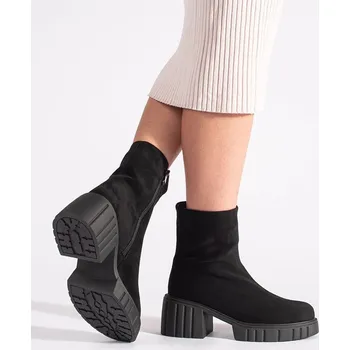 Dámské polobotky Goodin Krásné černé dámské kotníkové boty na širokém podpatku 41