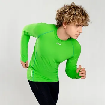 Pánské termo tričko na běhání zelené s aktivním rukávem pro hodinky - Velikost S
