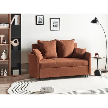 Pohovka Pohovka zlatohnědá 2místná čalouněná rozkládací funkce spaní kovové černé nohy obývací pokoj moderní Beliani