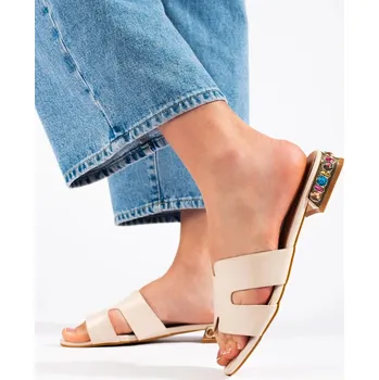 Dámské žabky Módní dámské nazouváky béžové bez podpatku 37