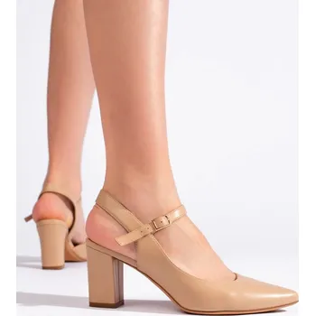 Dámské lodičky Sergio Leone Stylové dámské béžové lodičky na širokém podpatku 40