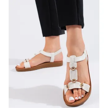 Dámské sandále Trendy dámské sandály bílé na plochém podpatku 37