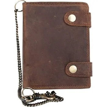 Peněženka Celá kožená peněženka se dvěma upínkami a 35 cm dlouhým kovovým řetízkem a karabinkou