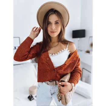 Dámský svetr Cihlový propínací svetr DESTANY MY1735 Velikost: ONE SIZE