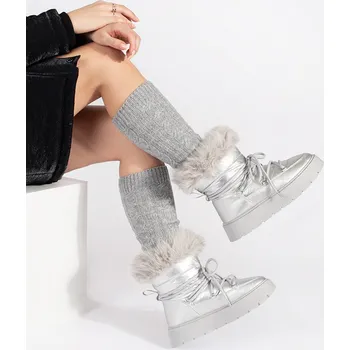 Dívčí sněhule Designové sněhule dámské stříbrné platforma 39