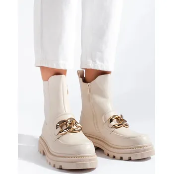 Dámské polobotky Klasické béžové dámské workery na plochém podpatku 39