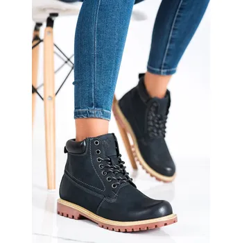 Dámské polobotky Výborné kotníkové boty modré dámské tmavě modré na plochém podpatku 36