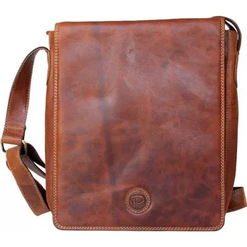 Velká pánská taška z pevné kůže s popruhem přes rameno bez značek a nápisů