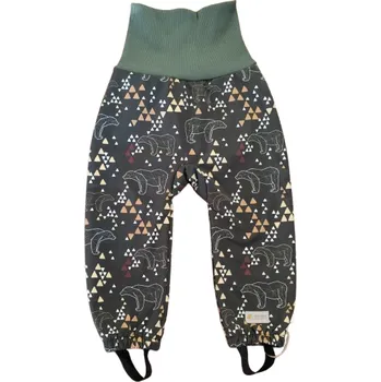 Dětské rostoucí zimní softshellové kalhoty s beránkem Monkey Mum® - Origami medvěd - Tmavě zelené 74/80