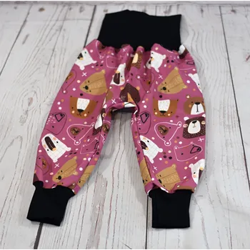 Dívčí kalhoty Yháček Softshellové kalhoty Yháček, letní, Malovaní medvědi na starofialové Velikost: 110