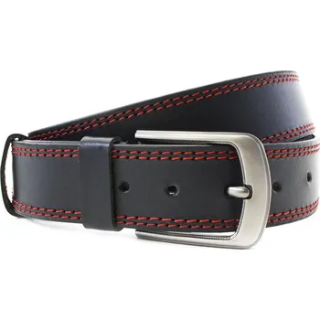 Opasek Červenočerný kožený pánský opasek s dvojitým šitím 913-5003-2-60/31-9006-40