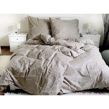 Povlečení PRODLOUŽENÉ BAVLNĚNÉ POVLEČENÍ 70x90/140x220cm - VĚTVIČKY BÉŽOVÉ