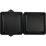 Kanlux Dvojzásuvka venkovní TEKNO IP54 s víčkem černá, vodorovná