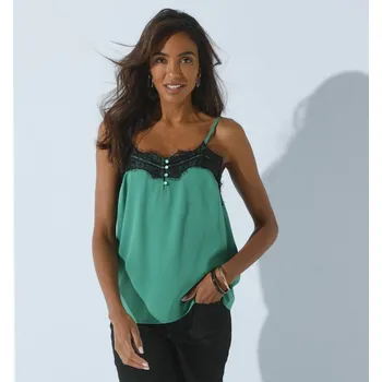 Dámské tričko Top s krajkou a úzkými ramínky smaragdová/černá 38