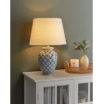 Stolní lampa modrá a bílá porcelánová základna lněné stínidlo zdobené vzorem osvětlení obývací pokoj ložnice Beliani